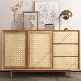 Livelynine Rattan Wallpaper Peel and Stick Cane Webbing Wicker Weave Brown Rattan Contact Paper for Furniture Faux Textured Wall Paper Self Adhesive Cabinet Covering Boho Burlap Fabric Wood 15.8x78.8