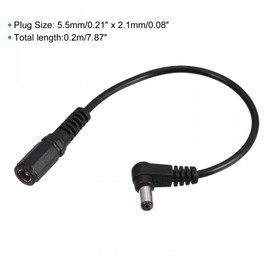 sourcing map 5.5mm x 2.1mm 90 Degree Right Angle DC Power Male Plug Jack to Bare Wire Open End Pigtail Power Cable Repair for Camera CCTV 0.2m Pack of 2