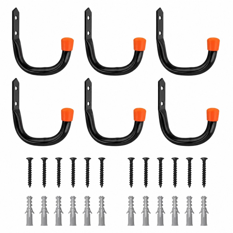 6-Pack Heavy-Duty Garage J Hooks with Rubber Tips, 4.72 x