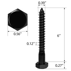3/8" x 6" Stainless Steel Lag Screws Bolts, Heavy Duty External Hex Head Wood Screws, Black Finish, Partial Thread, 5 PCS