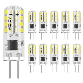 VALUCKY G4 LED Bulb, AC120V G4 Bi-Pin Light Bulbs, 140LM Daylight White 6000K, 1.5W Equivalent to 15W Halogen Lamps, Flicker Free, Non-Dimmable, for Home Lighting, Kitchen Hood, 10 Pack