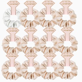 Loanzeg Satin Bridesmaid Scrunchies Bachelorette Hair Ties Set of 12 Bridal Shower No Damage Hairties ideas Gift for Wedding Party Favors Bridesmaid Proposal Gifts (12pcs White&Begin)