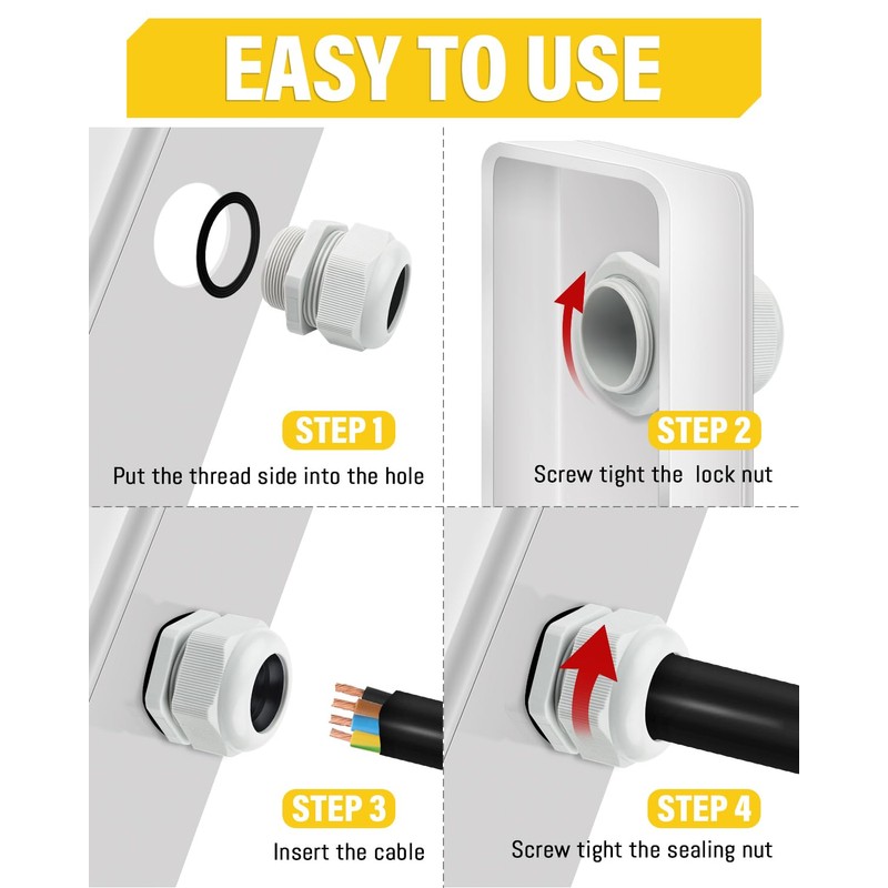 20 Pack Cable Glands M16, Caianwin IP68 Waterproof Locknut White