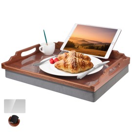 DRELIFAM Lap Desk with Cushion,Wooden Bed Tray Table for Eating,Lap Tray in Recliner,Breakfast Tray,TV Dinner Bed Food Trays (Sapele Wood)