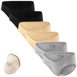 Angelhood Cotton Maternity Underwear Under Bump, Healthy Pregnancy Panties Postpartum Underwear 6 Pack with Laundry Bag