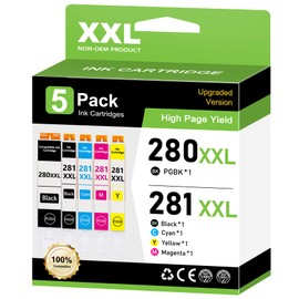 280XXL 281XXL TR8620a Ink Cartridges Compatible for Canon 280 281 Ink Cartridges 280/281 PGI-280XXL CLI-281XXL Pixma TR8620a TR8620 TR8520 TR8600 TR8622a TS6320 TS702a TS9520 TS9520a TS9521Ca (5 Pack)