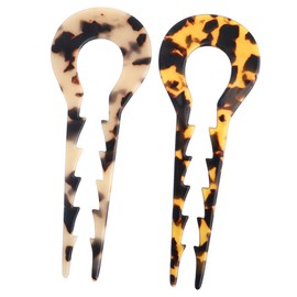 Vaguelly 2Pcs U Shaped Hairpins for Women Skid Hair Forks Traditional Chinese Style Hair Accessories Tortoise Shell Colors for Quick French Hairstyles