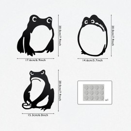 Natrlart Japanese 3-Piece Frog Wall Sculptures - Flat Iron Metal Art for Modern Home Décor & Office Wall Decorations