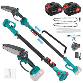 Anbull 2-IN-1 Cordless Pole Saw & 6 Inch Brushless Mini Chainsaw with 2x 4.0Ah Battery, Electric Pole Saws for Tree Trimming, with 15.5ft Max Extension Pole for Tree Branches Wood Cutting