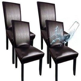 WUSOUPU Leather Chair Covers for Dining Chairs Set of 4, Super Stretch Waterproof Kitchen Chair Covers Thickened Washable Dining Chair Slipcovers Brown Chair Seat Covers for Dining/Kitchen/Banquet