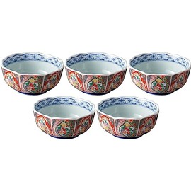 Setomonohonpo 5 Piece Set Brocade Peony Flower Shaped Small Bowl, Arita Ware 3.8 x 1.8 inches (9.6 x 4.5 cm)