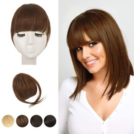 BARSDAR Clip in Fringe Human Hair 100% Real Hair Fringe Extensions Clip in French Bangs Fringe with Temples Clip on Fringe Bangs Real Hair Pieces for women Natural Color Washable/Dye-able 6#