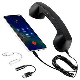 Auricular retro con adaptador, auricular de telfono retro de 3.5 mm, receptor de telfono celular, adecuado para videoconferencias mviles, llamadas y  