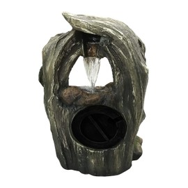 Hi-Line Gift Ltd. TREETRUNK Tabletop Fountain with Warm White LED Lights, Natural/Brown