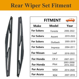 2 PCS Rear Wiper Blades for Infiniti QX50 QX70 2014-2017, Subaru Forester 2006-2022, Honda Pilot 2016-2022, Mazda 3 2019-2021, Acura MDX 2014-2022 Back Glass Wiper Blade Replacement
