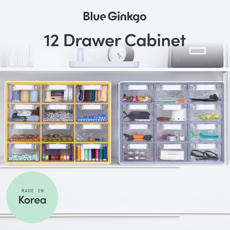 Blue Ginkgo Large 12-Drawer Cabinet – Stackable Clear Organizer for