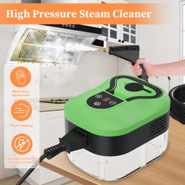 Steam Cleaner, Handheld Steam Cleaner for Home Car Furniture Bathroom, 2500W High Pressure Steam Cleaner, 1.2L Water Capacity, 6 Adjustable Speeds, 4 Brush Heads, Steamer for Cleaning (Green)