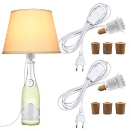 Pack of 2 E27 Lamp Holder for Bottles, Socket with 240 cm Cable, White Bottle Light, Bottle Lamp Adapter with 3 Cork, Bottle Lamp Attachment, DIY Light Shade Table Lamp Kit for Various Bottles