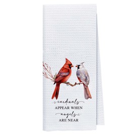 CUTALU Cardinal Quote Towel Decor ~ Cardinals Appear Angels Near ~ Red Cardinal Print Hand Towel,Religious Cardinal Towel Gift for Friends Housewarming，Kitchen Bathroom Decor