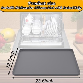 23.6x19.7inchDishwasher Pan Dishwasher Drain Pan Mat, Dishwasher Silicone Mat with Raised Edge, Multi-function Non Slip, Soft Foldable Silicone Portable Waterproof Pad（grey）