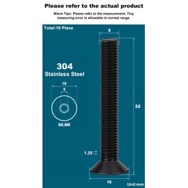 Drenky M8 x 50 mm Countersunk Screws with Hexagon Socket, Black, Stainless Steel, V2A VA A2, Countersunk Screw DIN 7991/ISO 10642, Fully Threaded Screws, Rustproof Screws, Metric Standard Thread, Pack