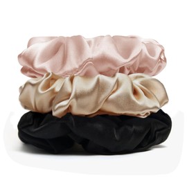 FOFAI Silk Scrunchies for Hair: 3-Pack Large Premium Satin Hair Ties Gentle Elastic Ponytail Holders No Damage Scrunchy for Thick Thin Curly Hair Types - Cute Soft Scrunchies for Women Girls Students