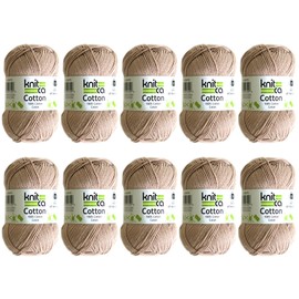 KNITCA 100% COTTON YARN - SOFT, VERSATILE AND EASY-TO-CARE-FOR - DK WEIGHT (125m in 1.7 oz / 50 g) - 10 PACK (10 x 1.7 oz / 50 g balls) - FOR KNITTING, CROCHETING AND WEAVING (Tan)