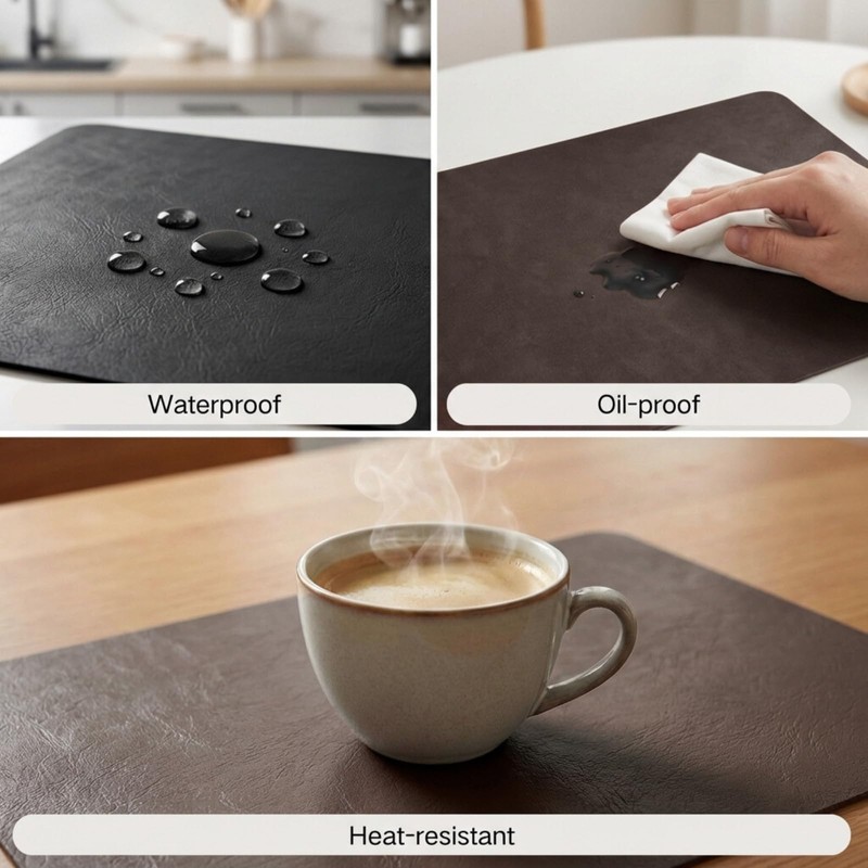 Premium Faux Leather Placemats Set of 6 – Waterproof, Heat-Resistant,