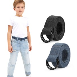 JASGOOD 2 Pack Boy Canvas Belts for Kids Uniform Baseball Strap Belt Double D-ring Buckle Breathable Football Belt for Boy girls