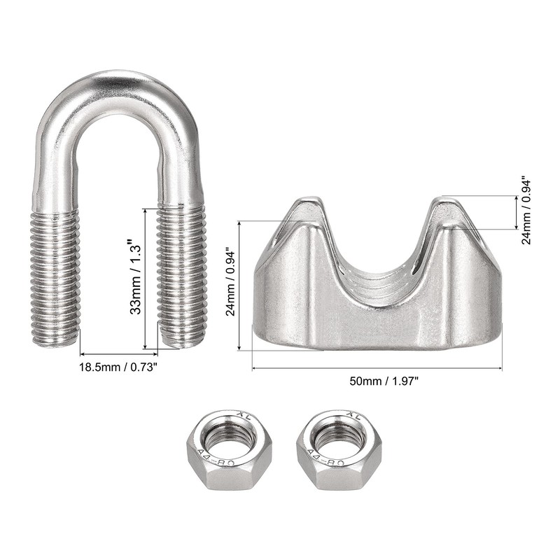 sourcing map Wire Rope Clip Clamp M16 304 Stainless Steel