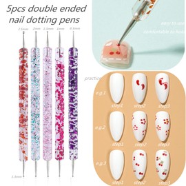 FULINJOY 21Pcs Nail Art Brushes Set - 1 Resin Nail Art Palette, 5 Nail Art Dotting Pens, 15 Nail Art Brushes, Nail Polish Mixing Palette Double-Ended Dotting Pen Nail Liner Brush Nail Drawing Brushes