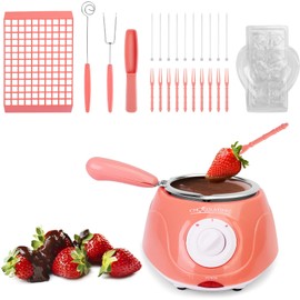 Outamateur Upgraded Melting Fondue Set,MINI Electric Chocolate Melting Pot,Chocolate Fondue Fountain,Warmer Machine for Milk Chocolate,Cheese,Butter,Candy (Pink)