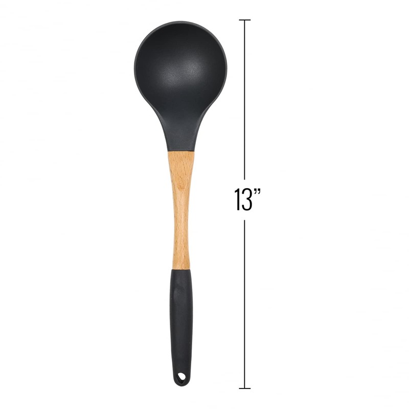 Beille Grey Nylon Ladle with Soft Grip Ergonomic Wooden Handle