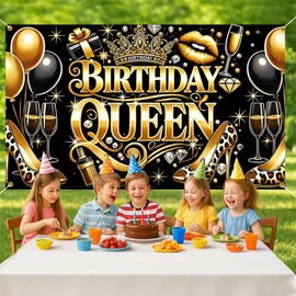 Cmialusie Luxury Golden Crown Birthday banner 70.8x43.3 inches - Elegant Design with Diamonds and Champagne