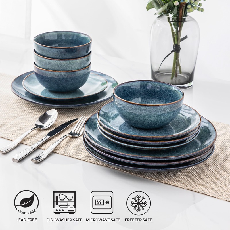 AmorArc Ceramic Dinnerware Sets for 4, 12 Pieces Handpainted Plates