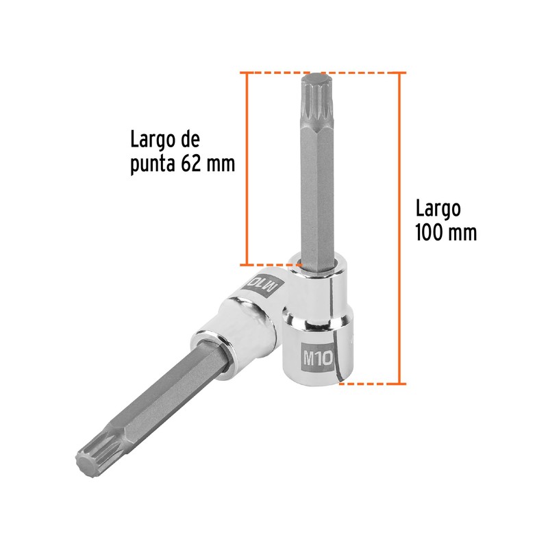 Truper D-1210-BL Dado Punta Larga Bristol M10, Cuadro 1/2"