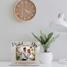 FHUGX He Asked, She Said Yes Wedding Picture Frame 5x7 - Engagement Gifts for Couples Newly Engaged Couples, Wedding Gifts, Bride to Be, Groom to Be Weeding Photo Frame