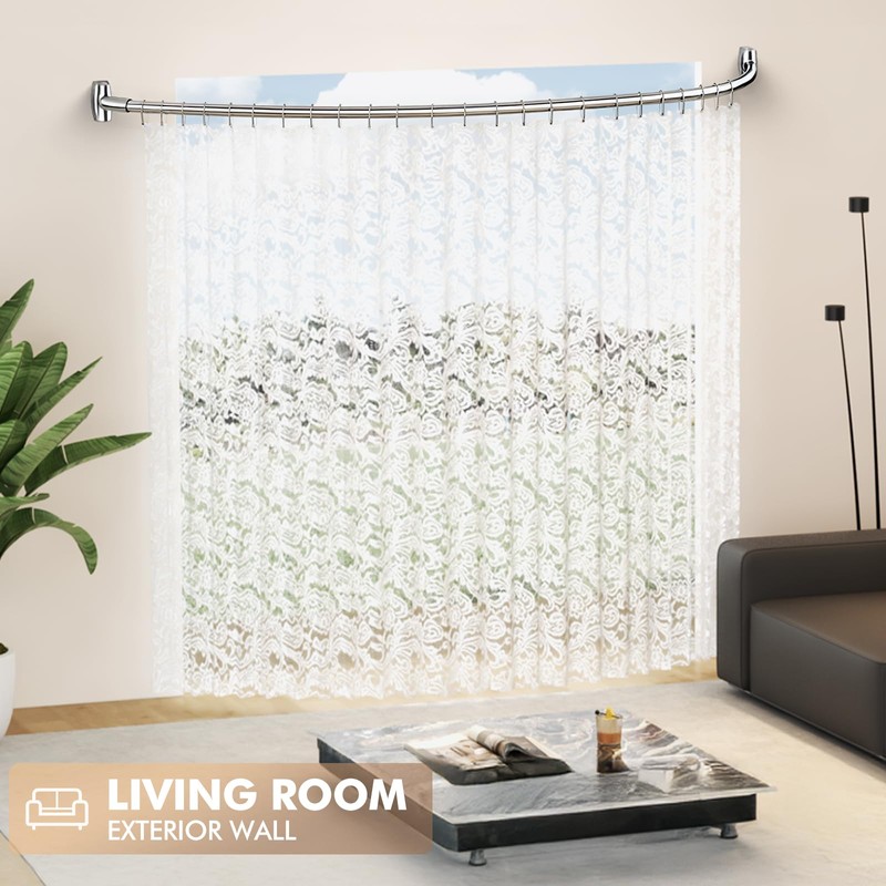 Bonpally Curved Shower Curtain Rod 40-72 Inches Adjustable, Aluminum Shower