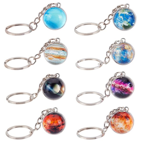 OLYCRAFT 8 Pieces Solar System Planet Key Chain Pendant Crystal