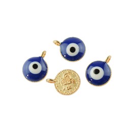 Vintageparts 4 Pcs Gold Nazar Boncugu Enamelled Pendants DIY Jewelry