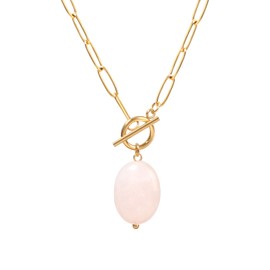 TaYolnFaSo Rose Quartz Necklaces Paperclip Toggle Pendant for Women Gold Paper Clip Chain Necklace Natural Real Stone Necklace Pink Crystal Quartz Gemstone Jewelry Gift for Wife Girlfriend Mother