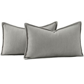 Madizz Textured Chenille Cushion Covers Set of 2 Super Soft Decorative Throw Pillow Covers Boho Pillowcases Modern Home Decor for Sofa Bedroom 12x20 inch, 30x50 cm, Grey