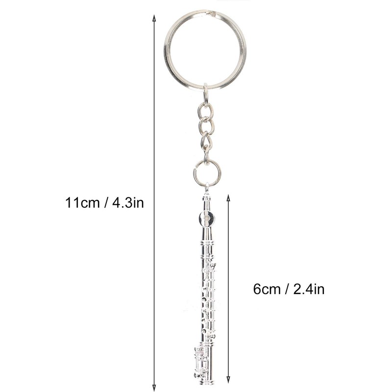 Flute Design Keyring Musical Instrument Ornament Silver Colour for Wallet,