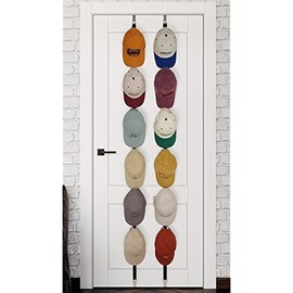 Hat Rack for Baseball Caps and Organizer Holder [ up to 36 Caps ] Display over the Door or on the Wall Hat Hanger with 2 Straps and 12 Adjustable Hooks, Black [ Upgraded Strong Hooks ]