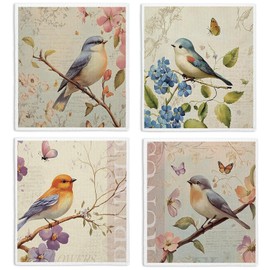 LARTSFRO Bird Swedish Dishcloths for Kitchen, Swedish Dish Cleaning Cloths for Spring，Papaya Reusable Paper Towels, 4 Pack Dish Towels for Kitchen, Reusable Paper Dishcloths Washable