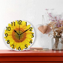 ZzWwR 3D Beautiful Lifelike Big Sunflower Print Round Wall Clock, 9.5 Inch Battery Operated Quartz Analog Quiet Desk Clock for Home,Office,School