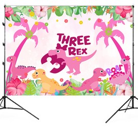 5ft*3ft Dinosaur Birthday Party Photo Backdrop,Three Rex Birthday Party Decorations Girl,Three Rex Birthday Party Decorations Backdrop ,Dinosaur Birthday Party Supplies 3 Year Old Girl,