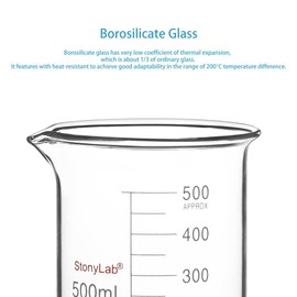 stonylab Glass Beaker, 1 Pack Borosilicate Glass Graduated Low Form Griffin Beaker with Pouring Spout Lab Beaker, 500 ml