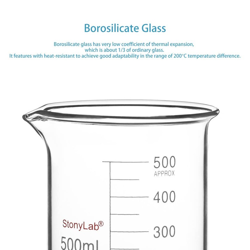 stonylab Glass Beaker, 1 Pack Borosilicate Glass Graduated Low Form