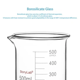 stonylab Glass Beaker, 1 Pack Borosilicate Glass Graduated Low Form Griffin Beaker with Pouring Spout Lab Beaker, 500 ml